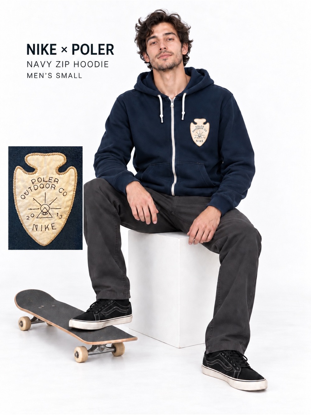 Rare 2013 Nike SB x Poler Outdoor Co Full Zip Hoodie Navy Men’s Small